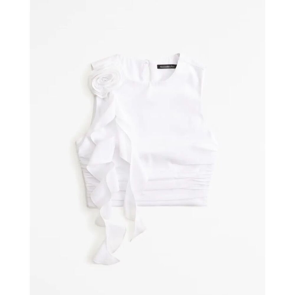 Abercrombie & Fitch White Rosette Ruffle Top Size M